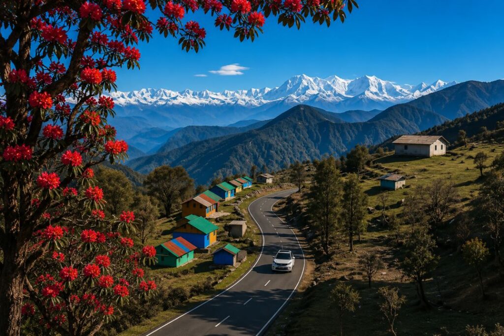 Scenic view of Himalayan peaks during Chopta Tungnath Chandrashila trek