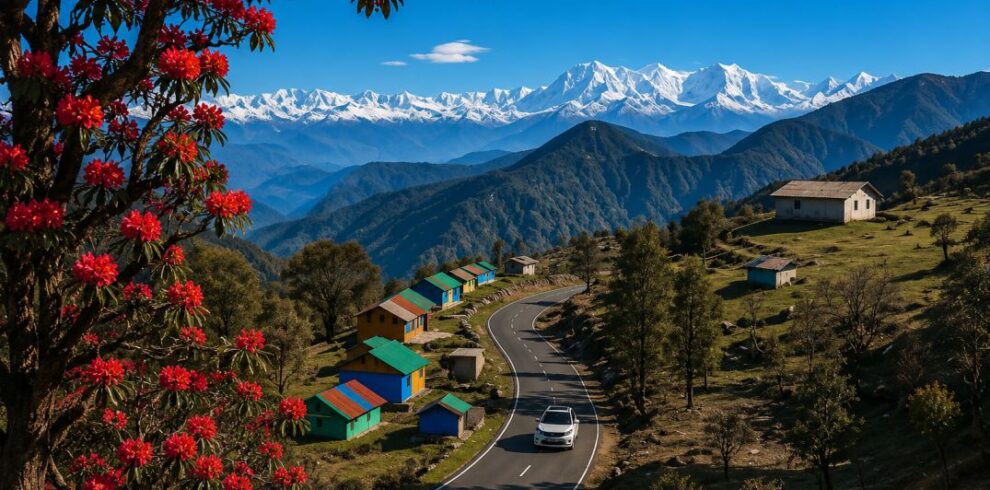 Scenic view of Himalayan peaks during Chopta Tungnath Chandrashila trek