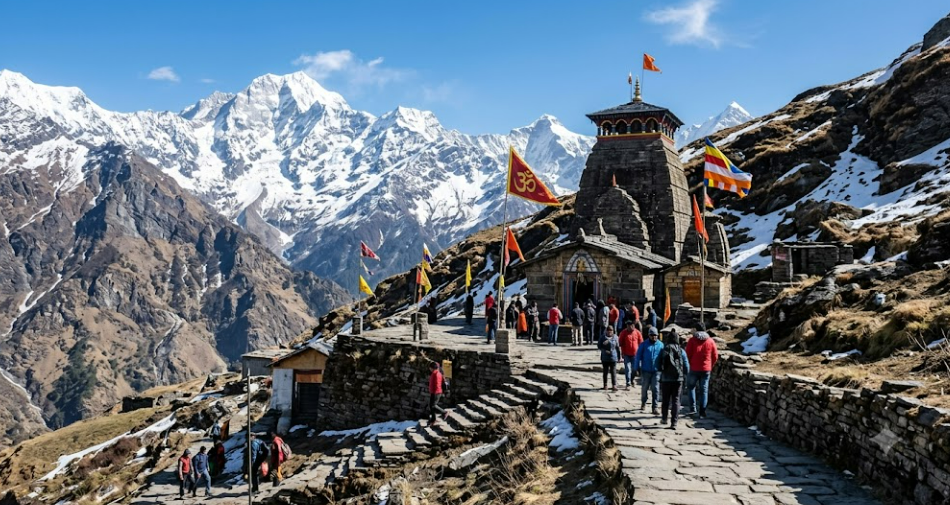 Tungnath Temple with Chopta Trek weather guide banner